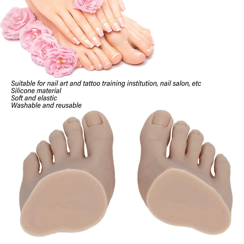 Practice Fake Foot for Nail Practice, 1 Pair Flexible Soft Silicone Prosthetic Manicure Tool Fake Foot Model with Half Foot Design, Silicone Fake Foot for Nails Training Display (Dark Skin Color)