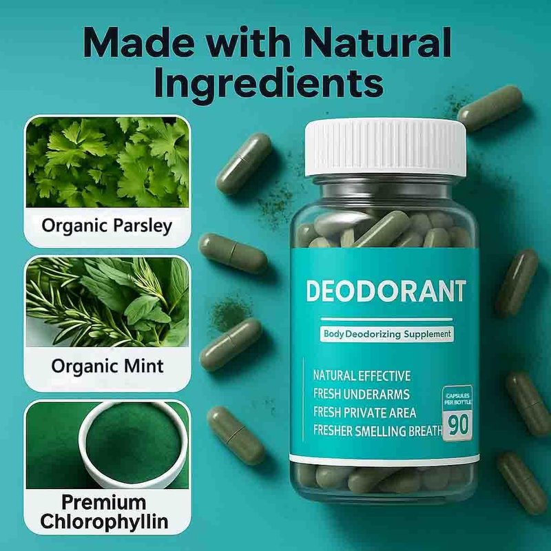 Body Deodorizing Supplement - Chlorophyll Capsules for Odor Control | 90 Count for Men & Women