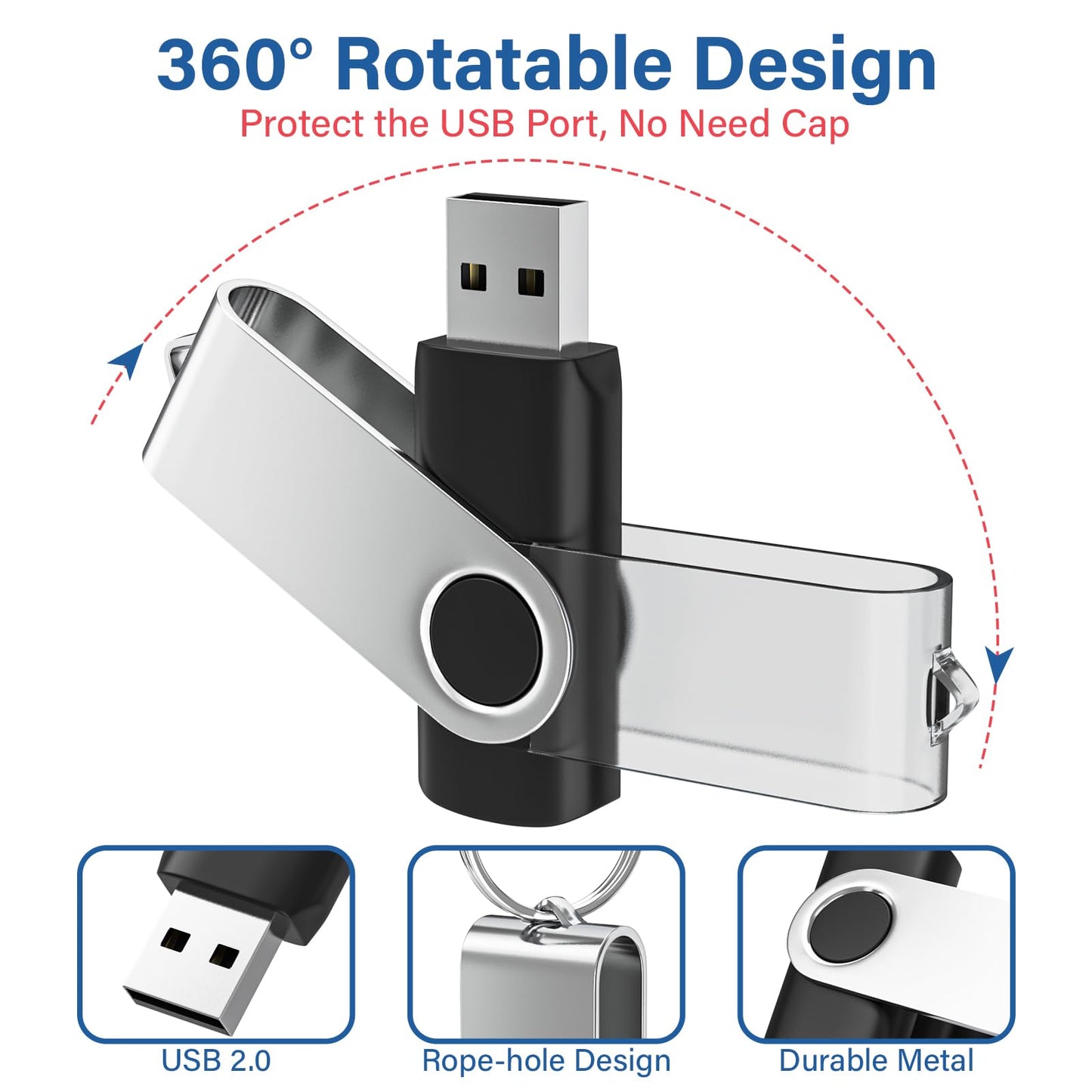 USB Flash Drives 4GB 10 Pack, Wooolken USB 2.0 Thumb Drives with Keychains Memory Stick USB Drive Pendrive for PC Laptop Computer (Black)