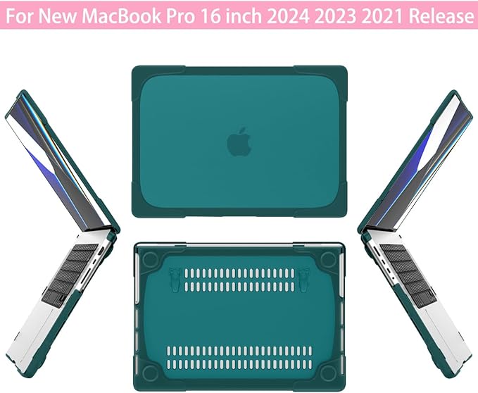 Batianda Heavy Duty Case for New MacBook Pro 16 inch 2026 M5 2024 M4 2023 M3 2021 M2 Pro Max - Ergonomic Foldable Kickstand (Holds 22lbs/Zero Wobble) Matte Translucent Rugged Armor Cover, Dark Teal