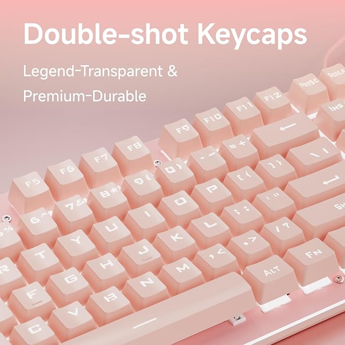 SEUNKWANG EWEADN TK100 Typewriter Keyboard Wired Mechanical Keyboard, 104 Keys Aesthetic Typewriter Keyboards with White Backlit, Anti-Ghosting, Blue Switch Wired Cute Keyboards-Pink
