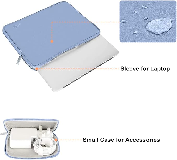 MOSISO Laptop Case 16 inch, 15-15.6 inch Laptop Sleeve Bag Compatible with MacBook Pro 16 M5 M4 M3 M2 M1, HP Acer Dell Lenovo ASUS Notebook, Neoprene Computer Sleeve Bag with Small Case, Serenity Blue