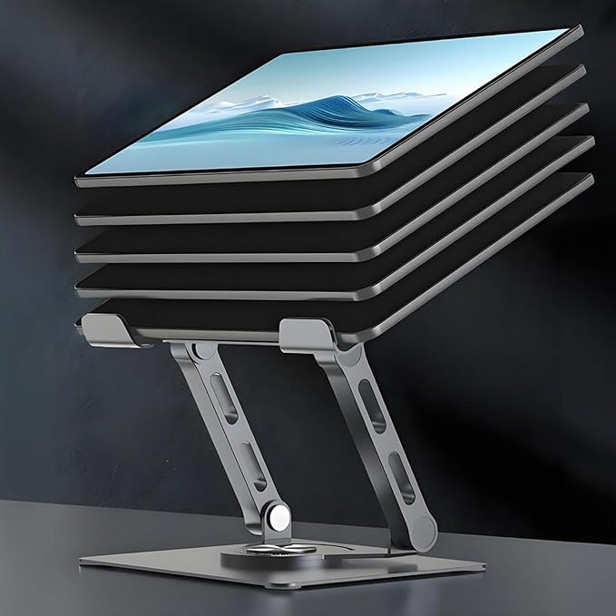 GuaziV 360° Rotating Tablet Stand - Adjustable iPad Tablet Holder for Desk, Foldable iPad Swivel Stand for Home & Office (Slate Gray)