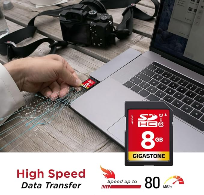 GIGASTONE 8GB SD Card 2-Pack UHS-I U1 Class 10 SDHC Memory Card Full HD Video Kodak Olympus Digital Camera, with 2 Mini Cases