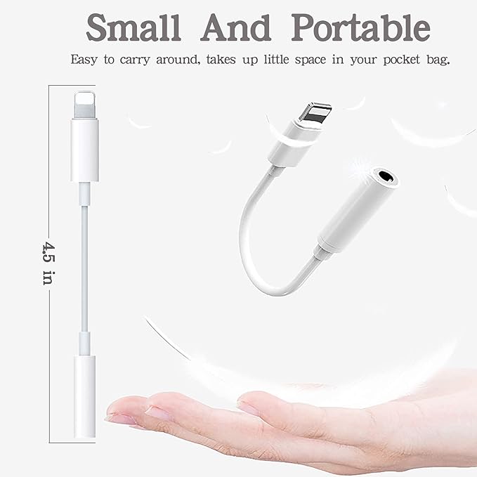 Apple MFi Certified 3-Pack Lightning to 3.5mm Headphone Jack Adapter with DAC, Headphone/Earphone Hi-Fi Audio Dongle & Car Aux Cable for iPhone 14/13/12/11/XR/X/8/7, Car, Gym, Travel, Office Use-White