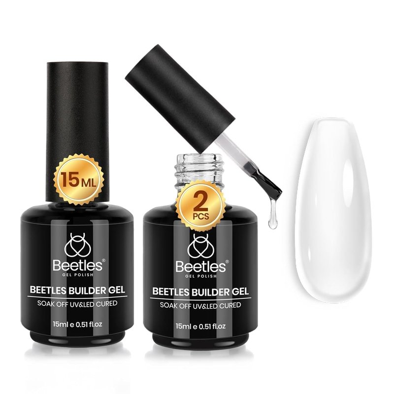Beetles Builder Gel for Nails,2 Pcs 8 in 1 Clear Building Gel,for Strengthening Natural Nail Instant Apex & Extension for DIY Salon at Home,Friendly for Beginner,UV LED Lamp Cured,Gifts for Women