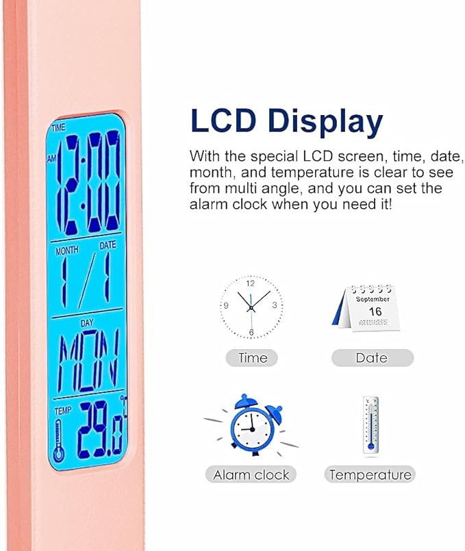 wanjiaone Multifunctional LED Desk Lamp with Wireless Charger,USB Charging Port,Clock,Phone Holder,Desk Lamps for Home Office,Eye-Caring Reading Lamp,Study Lamp for Boys,Girls,Teens,Pink