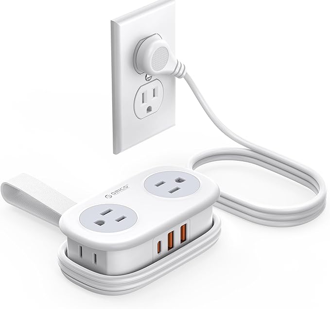 ORICO 20W USB-C PD Travel Power Strip, 4 AC Outlets 3 USB Ports (Fast Charging), 4FT Flat Plug Extension Cord, Cruise Approved, Compact for Business Travel/Dorm -AP3