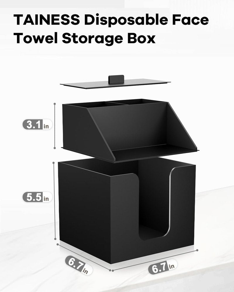 TAINESS Disposable Facial Towels Storage Box Compatible with Clean Skin Club Clean Towel XL - Cotton Pads - Swabs Upgraded Double Layer Acrylic Storage Container Face Towel Holder (Matte Black)