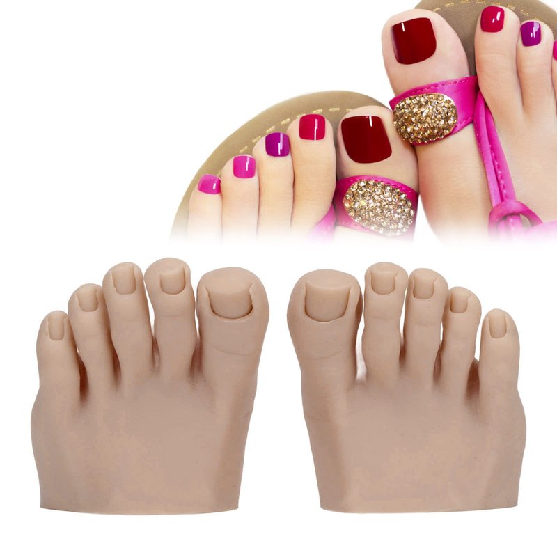 Practice Fake Foot for Nail Practice, 1 Pair Flexible Soft Silicone Prosthetic Manicure Tool Fake Foot Model with Half Foot Design, Silicone Fake Foot for Nails Training Display (Dark Skin Color)