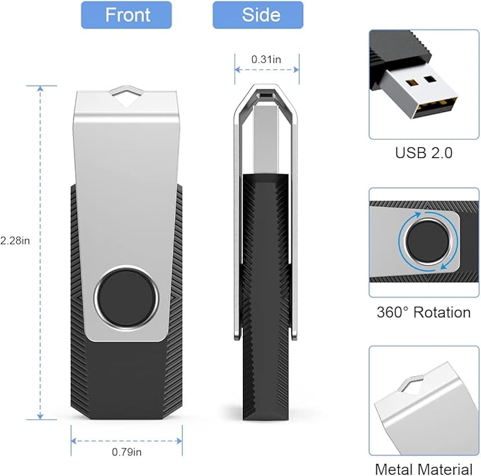 Aiibe 64GB Flash Drive 50 Pack USB Flash Drive 64GB USB Drive Bulk Thumb Drives USB 2.0 Memory Stick Zip Drive Multipack, Black