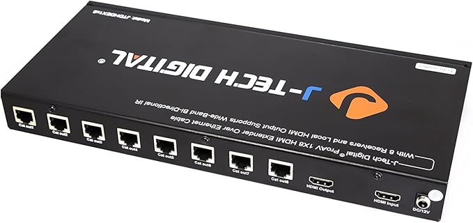J-Tech Digital 1x8 HDMI Extender Splitter/HDMI Amplifier/ProAV Premium Quality Over Cat5e/Cat6 Cable up to 164 feet