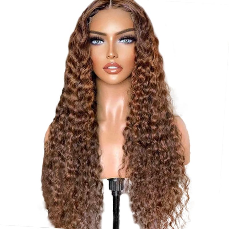 Labamiya Highlight Deep Wave Human Hair Wig 4x1 T Closure Glueless Wigs Human Hair Pre Plucked Pre Cut Lace Closure Glueless Wigs Elastic Band 200% Density P4/30 Honey Blonde Color
