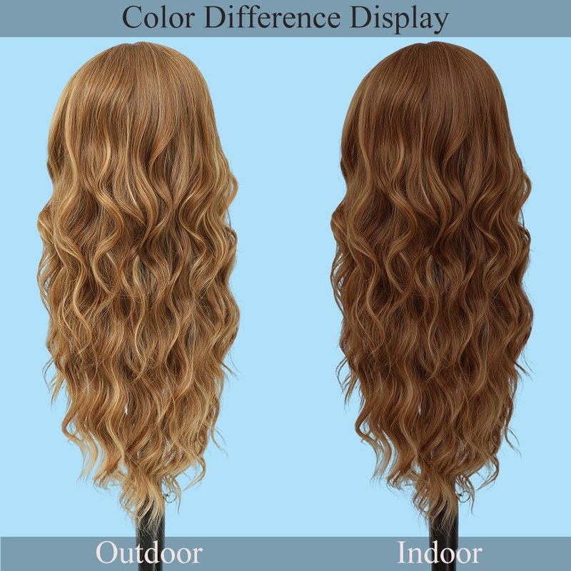 HMHIFI Long Brown Mixed Blonde Wigs for Women Highlights Blonde Wig Natural Middle Part Synthetic Curly Hair Heat Resistant Fiber Hair Replacement Wigs for Daily Party