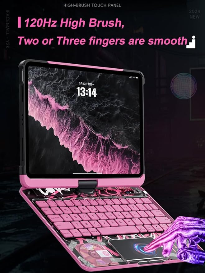 Transparent Case with Wireless Keyboard for iPad Air 11 Inch (M3/M2,2025/2024), 7 Colors Backlight, Multi-Touch Trackpad, 360° Rotating Stand Case for 10.9" iPad Air 5th/4th, 11" iPad Pro 4/3/2/1