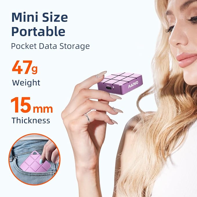 MAIWO 256GB Portable External Solid State Drive Build-in M.2 2230 PCIe NVMe SSD, USB C 3.2 Up to 1050MB/s, Mini Cute PSSD for iPhone 15 16 17 Pro Max MacBook Pro Air, Aluminum (Pinkish Purple)
