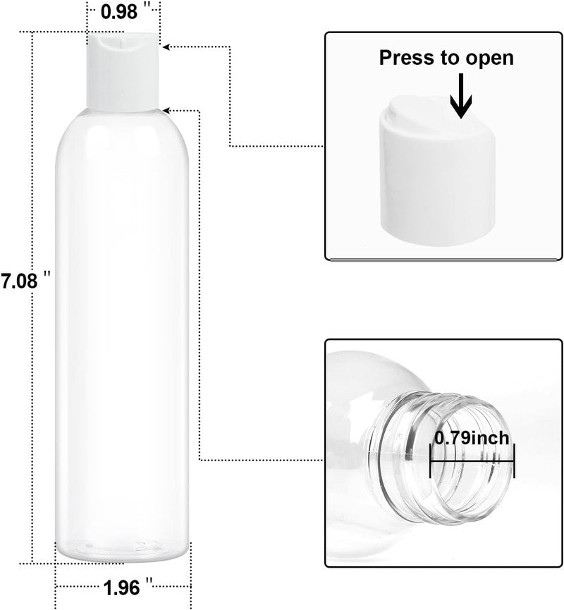 Clear Plastic Bottles - 30 Pack 8 oz Refillable Squeeze Containers for Toiletries, Shampoo & Lotion