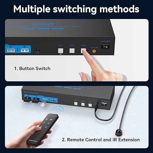 4K@120Hz Kvm Switch 2 Monitors 3 Computers 8K@60Hz HDMI Displayport Dual Monitor KVM Switches 3 Ports for 3 PC Share Mouse Keyboard and 2 Screens with USB 3.0 Cables and Extended Controller