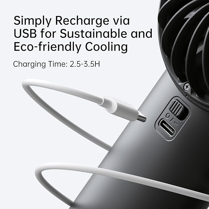JISULIFE Handheld Portable Fan, Stronger and Longer-Lasting: 5 Speed, 5000mAh Battery, 12-Blade Turbo For Powerful Wider Wind, LED Display, Rechargeable Personal Fan for Travel Concerts Makeup-Black