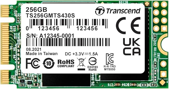 Transcend MTS430 256GB M.2 2242 SATAIII SSD with Dram Cache, Up to 530MB/s, Compatible with Ultrabook/Laptop/PC/Desktop, 3D TLC NAND Flash Internal SSD, LDPC Error Correction, SLC Cache, B+M Key