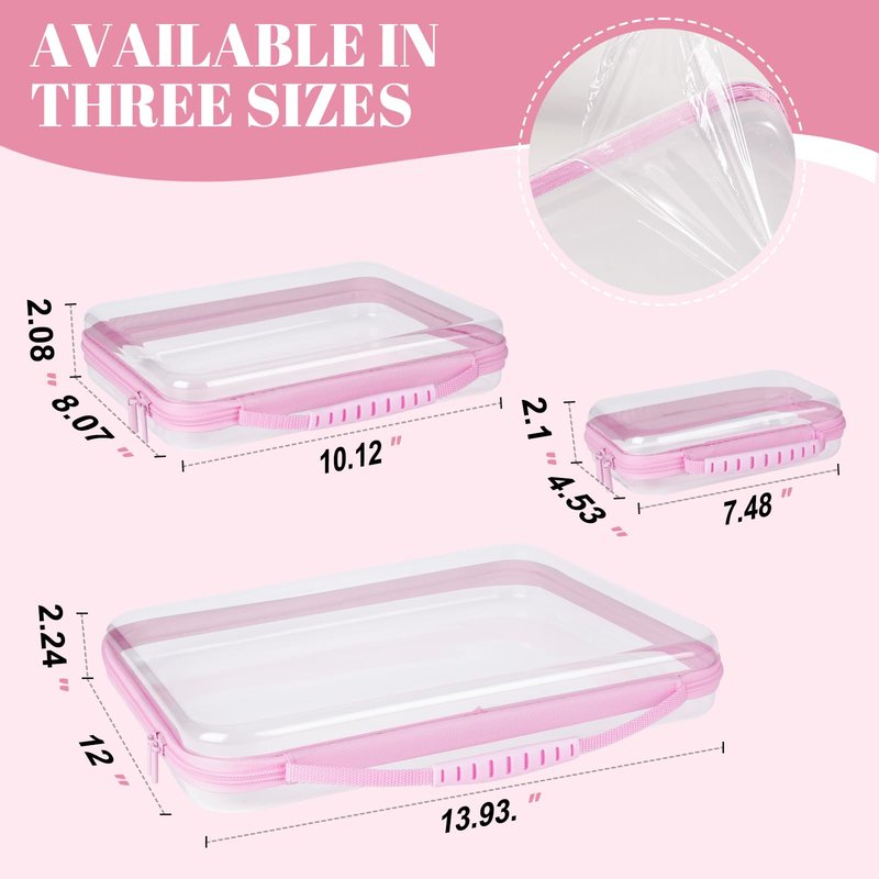 3PCS Extra Large Clear Hard Shell Zipper Case With Handle, 14.5 inch XL Hard Zipper Waterproof Pouch for Toiletries, Cosmetics,Toys, and Puzzles
