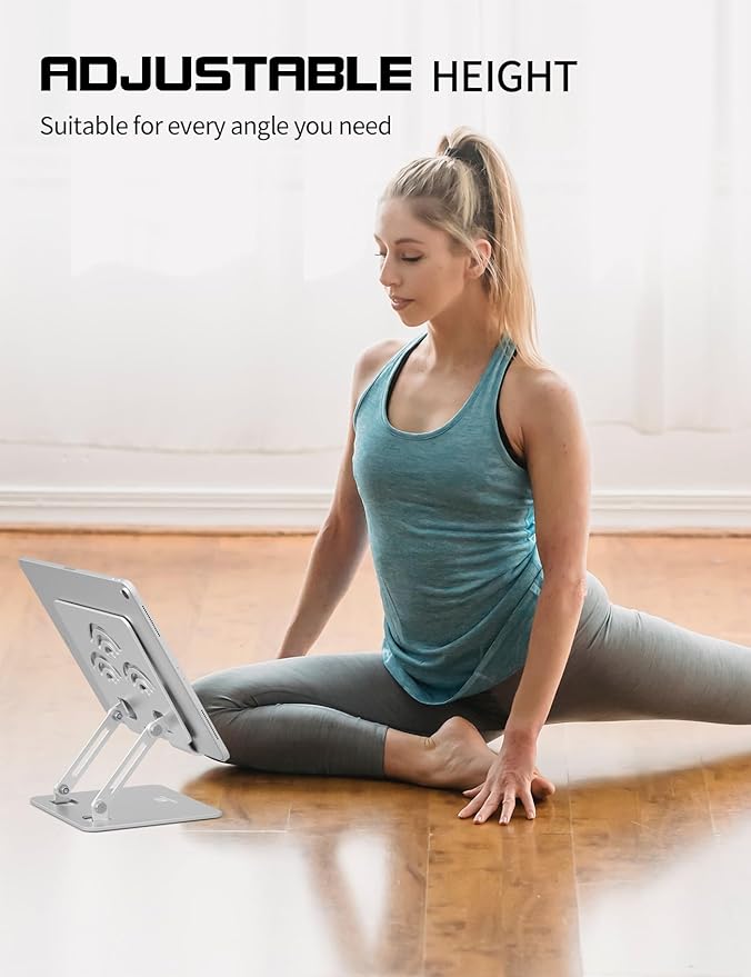 ToBeoneer Tablet Stand, Adjustable Tablet Holder for Desk, Premium Aluminum Portable Holder for iPads, Kindle, Switch, and Smartphones, Fits 4-12" Devices Silver, Pro Size