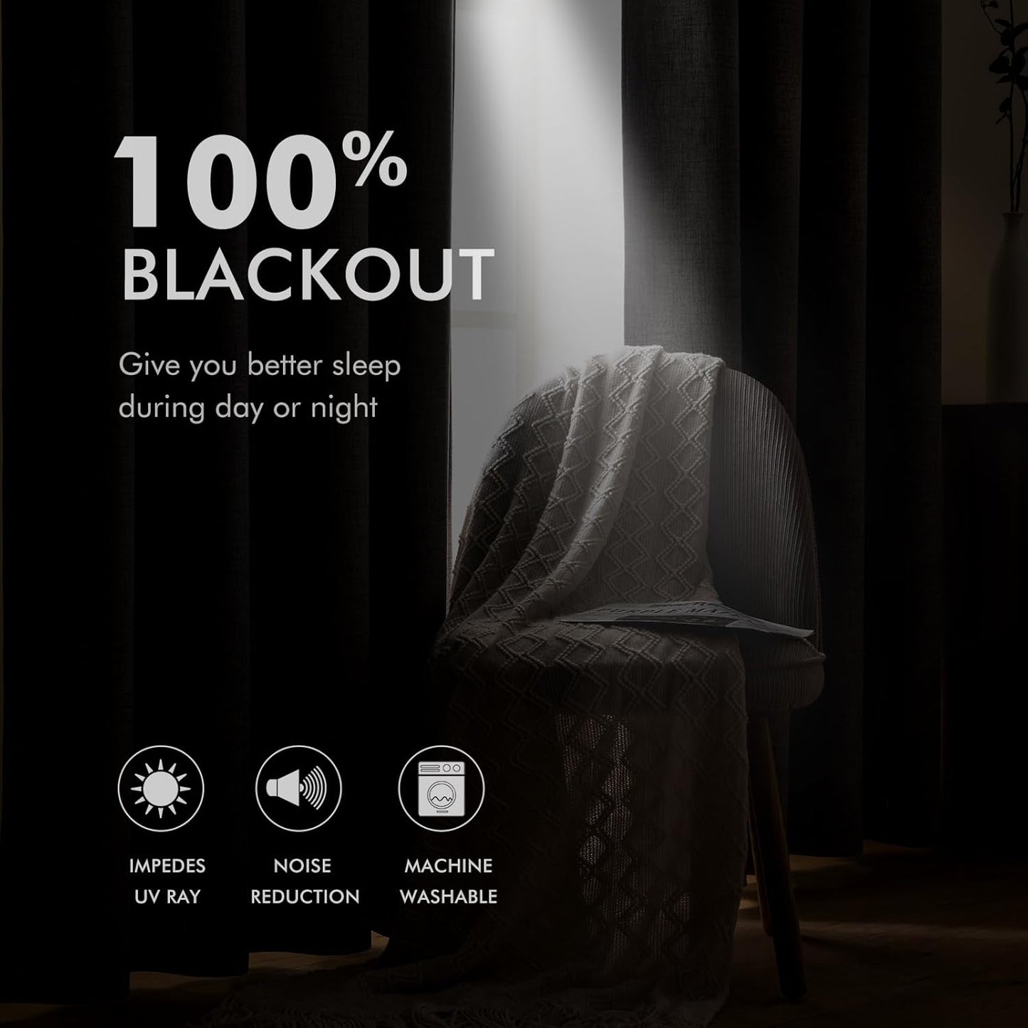 MIULEE Linen Blackout Curtains - 100% Thermal Insulated Grommet Drapes | Grey, 42" x 84" (2 PCs)