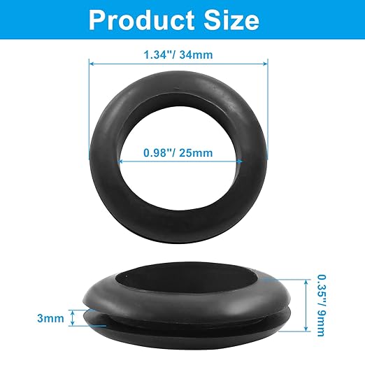 Kyuionty 24 Pcs Rubber Grommets, 0.98" Inside Diameter 1" Drill Hole Rubber Wire Grommets O Ring Grommets for Wire, Firewall, Cables, Plugs, Automotive