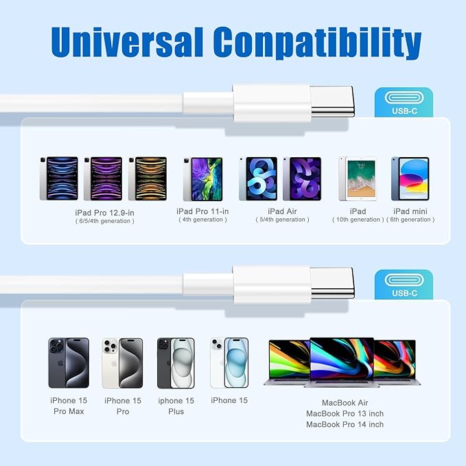 Phone Charger Fast Charging, 1Pack 20W USB C Fast Charger Block with Quick Charger Cord 3FT Long USB C Wireless Charging Pad