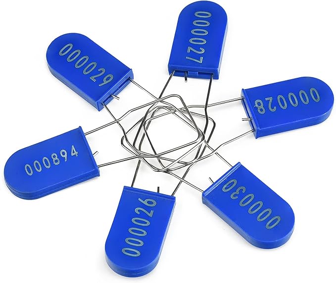 LeadSeals 500PCS Plastic Padlock Security Seals Metal Wire Padlocks Electric Meter Lockout Tags Disposable Anti-Tamper Lock Numbered Anti Tamper Tags Blue