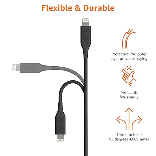 Amazon Basics USB-C to Lightning Cable, Apple MFi Certified, Power Delivery, Data Transfer, 3 Feet, Black