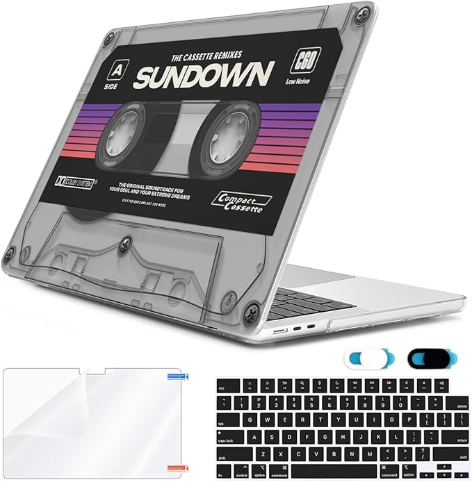 HOHAIYOO Compatible with MacBook Air 13.6 inch Case 2026 2025 2024-2022 Release M5 A3449 M4 A3240 M3 A3113 M2 A2681 with Touch ID, Hard Shell Case&Keyboard Film&Screen Film&Webcam Cover, Cassette Tape