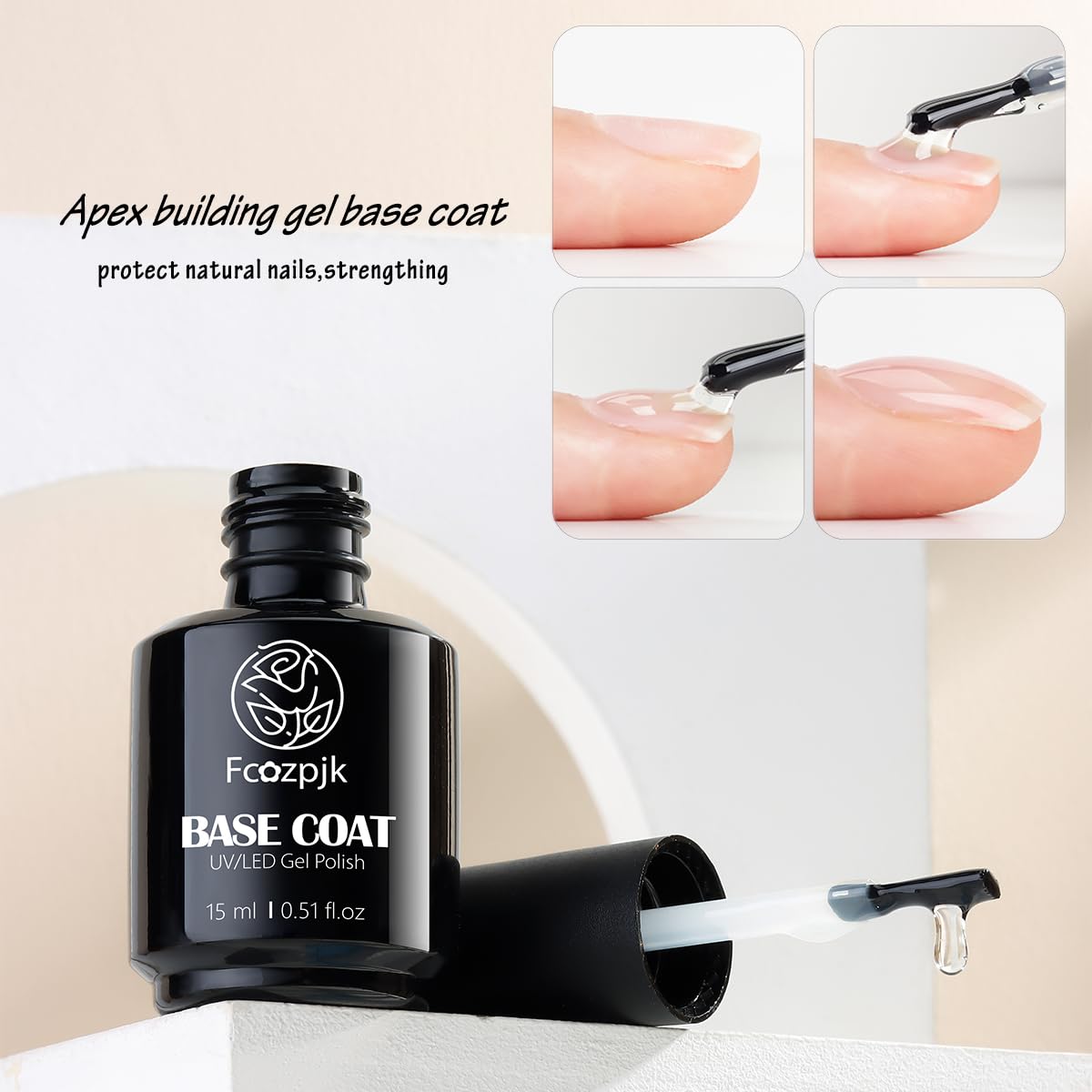 Fcozpjk Gel Top Coat, 2Pcs 15ml No Wipe Top Coat and Base Set Glossy Finish Shiny Top Nail Polish Soak Off Clear Base Gel Manicure Art Supplies