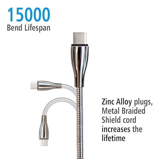 MAGNITTO Metal Braided Wire USB C to USB C Cable 6ft, 2Pack, 60W 3A, Stainless Steel, Strong Durable Wire, Tangle Free, Pets Chewing Proof, Silver