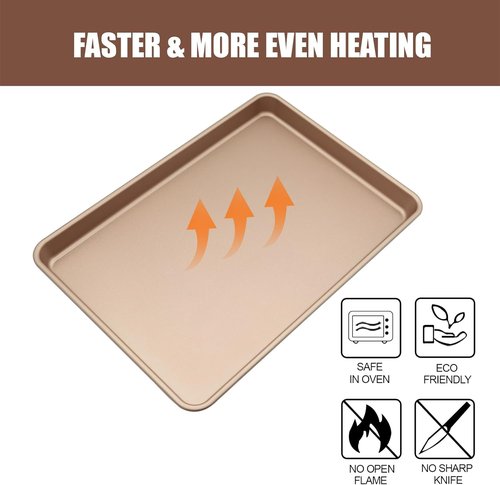 Heavy Duty 3-Pack Nonstick Carbon Steel Baking Sheet Set | Large 17.8"x12" & Medium 15.7"x10.8" Gold Pans for Oven & Roasting