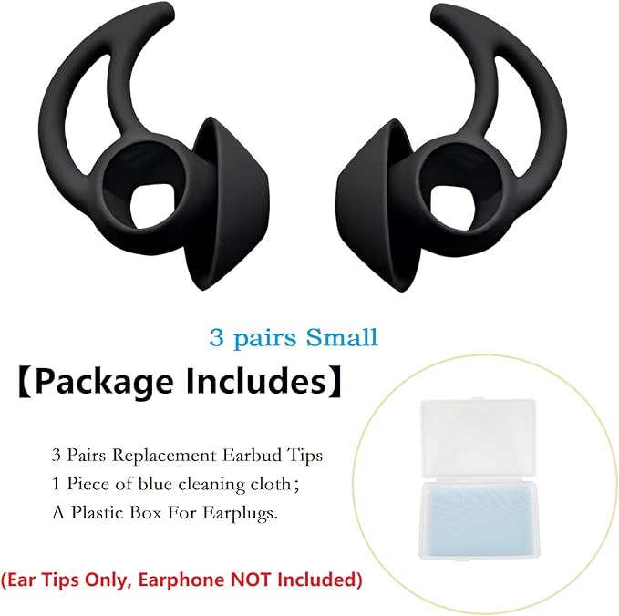 CYADCI 3 Pairs Earbud Tips Small，Eartips Compatible with Bose QuietComfort Earbuds and Sport Earbuds，Black