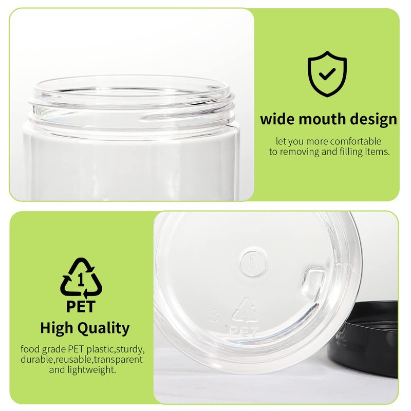 48 Pack 120ml 4 oz Empty Clear Plastic Jars with Black Lids, Refillable Round Containers for Slime,Beauty Products, powder, Cream, Scrubs, Cookie,Dried Fruit. Include 1 Pen and 120 Labels.