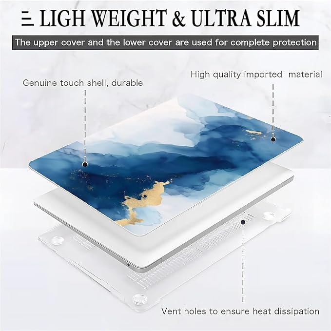 COTAIL Compatible with MacBook Air 13.3 13.6 Inch Case 2022 2021 2020 2019 Plastic Hard Shell Case Cover,13.3 Pro(A1706/A1708/A1989/A2159/A2289/A2338), Blue Marble