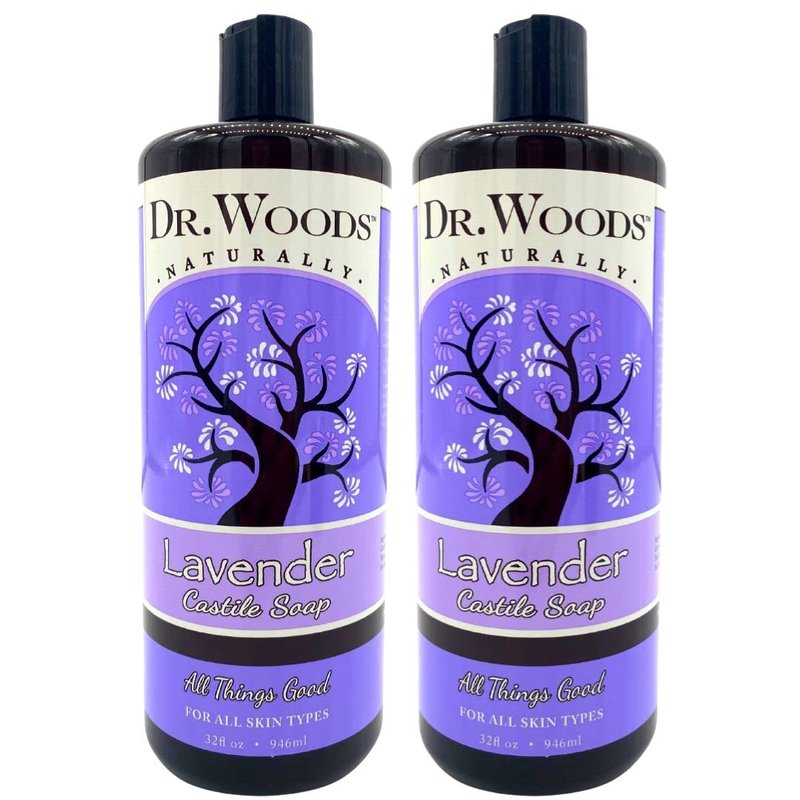 Dr. Woods Lavender Liquid Castile Soap - Castile Soap with Pure Lavender Oil, Body Wash for Men and Women, Natural Cleanser for Face, Hands, and Body - 32 Fl Oz, Pack of 2