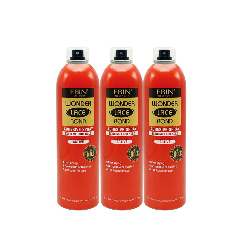 EBIN NEW YORK Wonder Lace Bond Adhesive Spray Active 3-Pack | Extreme Firm Hold 6.08oz/180ml | Active Use, Fast Drying, No Residue, No Build-Up | All-Day Hold for Daily Wig Application