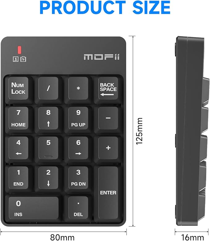 MOFII Number Pad - Black Wireless 2.4G Numeric Keypad Silent 19 Keys USB Keypads, Portable Financial Accounting Numpad 10 Key for Laptop/Notebook/Surface Pro/PC