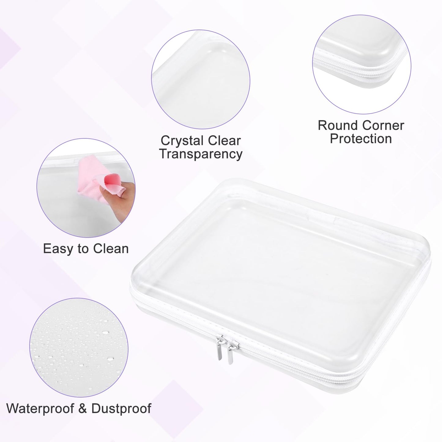 4 Pack Clear Hard Shell Zipper Case, 8×9" Plastic Clear Storage Zipper Case, Transparent Waterproof Hard Pouches for Makeup Cosmetic Snacks Building Blocks Puzzles Doll Storage Cases, Multicolor,M