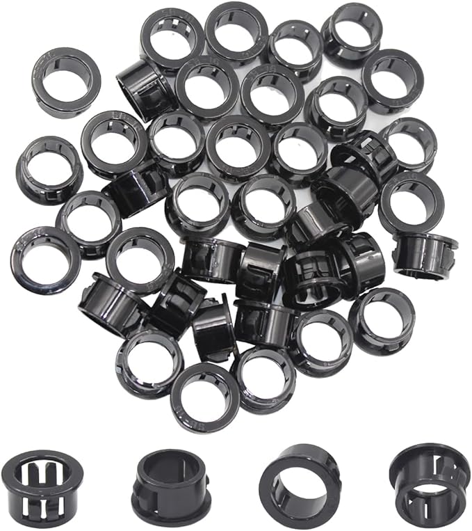 EASYEAH 5/8"(16mm) Black Snap-in Knockout Insulating Bushing Grommets, Plastic Cable Hole Grommets for Wiring, Round Nylon Snap in Locking Electrical Wire Cord Hose & Tubing Bushings Grommets, 40pcs