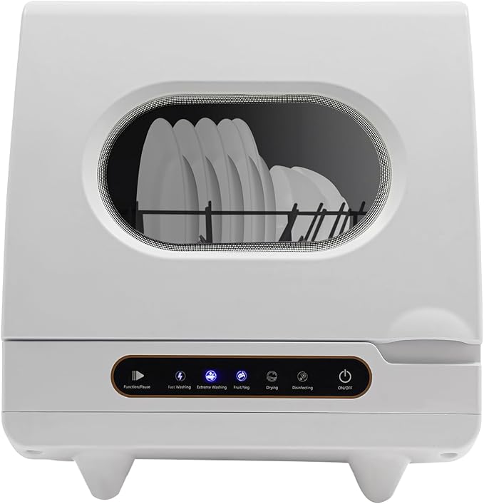 Portable Countertop Dishwasher, 800W 110V Compact Dishwasher Leak-Proof Dry Dishwasher with 5 Washing Programs and 360° Rotation Flushing for Houses, Apartments, Dorms, Rvs