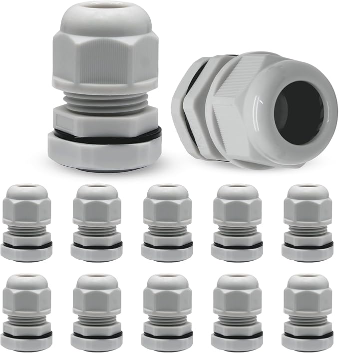 Kyuionty 12 Pcs 1/2" NPT Nylon Cable Glands, Grey Strain Relief Cable Cord Connector IP68 Waterproof Junction Box Wire Protectors Adjustable for 6-12mm Cable Diameter