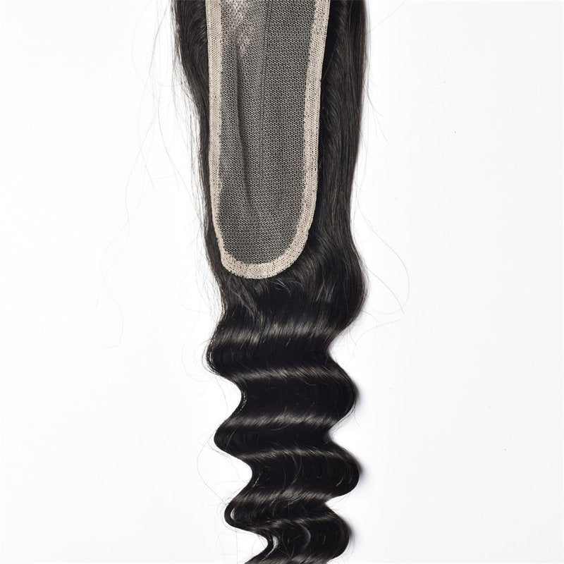Brazilian Loose Deep 2x6 Lace Closure 100% Unprocessed Human Virgin Hair Pre Plucked Loose Deep Wave Pre-Plucked Hairline Frontal Closure Natural Black With Baby Hair (14inch, 2x6 loose deep closure)