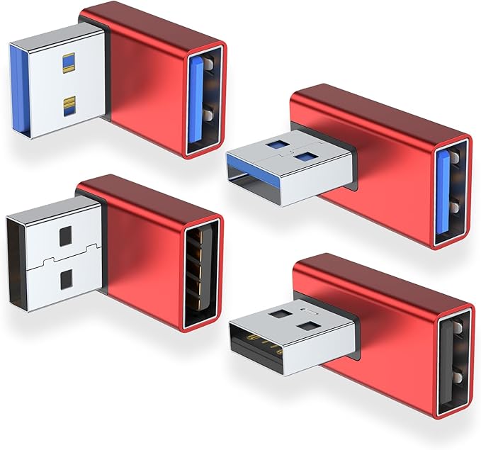 AreMe 90 Degree USB 3.0 Adapter 4 Pack, Up&Down, Left&Right Angle, Red