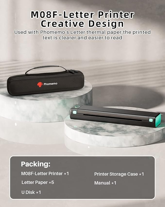 Phomemo Portable Printers Wireless for Travel - Bluetooth Thermal Printer Supports 8.5" X 11" Letter, Inkless Printer Compatible with Phone Laptop for Home Use Car School Office, Come with Carry Case