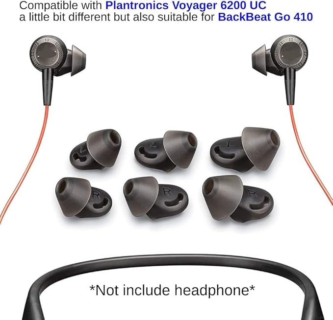 Wiki VALLEY Voyager 6200 UC Eartips Replacement,in-Ear Gels Kit for Plantronics 6200 UC/Backbeat Go 410 Headphone-3 Pair Small