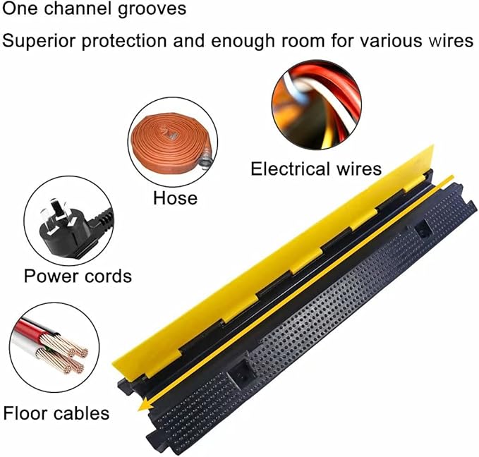 YONSHENG Rubber Cable Ramp Cord Cover Cable Protector Ramps Wire Hose Protective 1 Channel 22000Lbs Load Capacity Traffic Speed Bump for Asphalt Concrete Gravel Driveway Indoor Outdoor, 2 Pack
